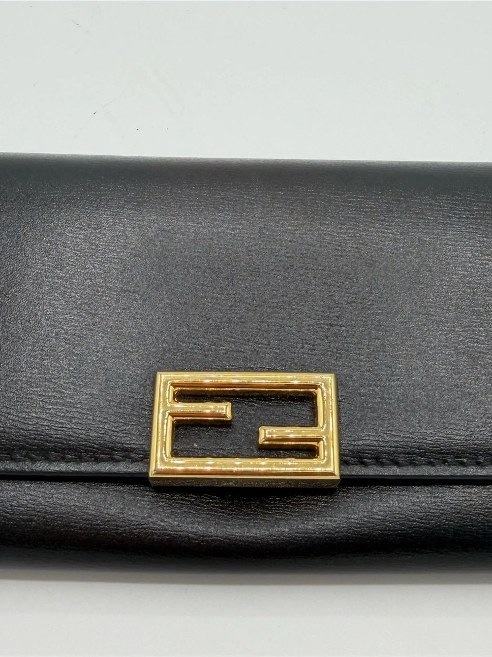 Fendi Baguette Black Leather Continental Wallet with Gold FF Lock